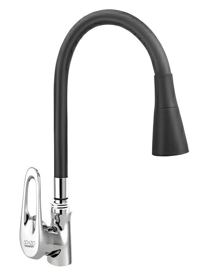 SPAZIO Hexa Brass Swan Neck with 360 Degree Flexible Silicon Hose & Dual Flow Pattern, Hot/Cold Water for Kitchen Sink, Wash Basin Faucets Taps, Chrome Finish with Quarter Turn Brass Disc Pillar Cock - Image 2